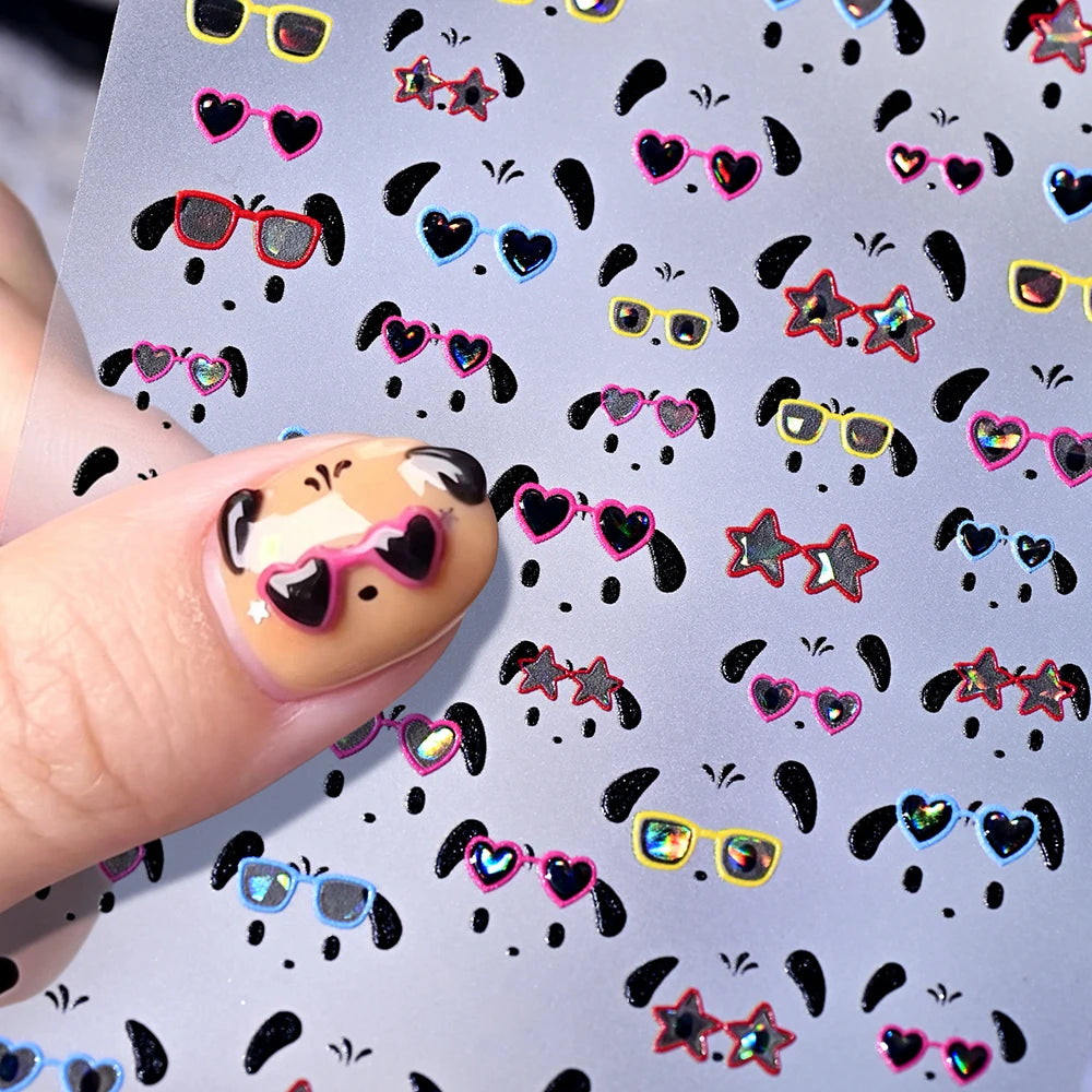 Y2K Dog Nail Art Stickers – Sunglasses & Heart Decals