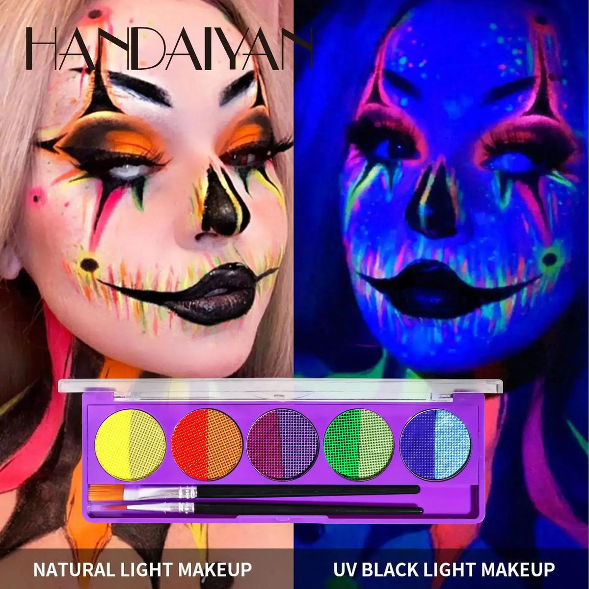 UV Glow Face & Body Paint Palette – Water-Based High Pigment