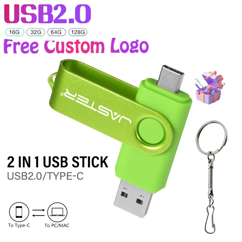 JASTER 2-in-1 Type-C USB Flash Drive 360° Rotate 16–128GB USB Flash Drive PRIMED