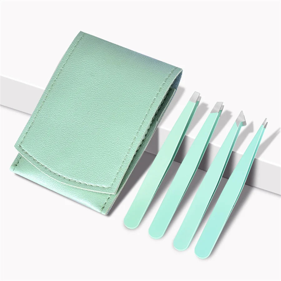 Stainless Steel Slanted Eyebrow Tweezers | Colorful Combo Set