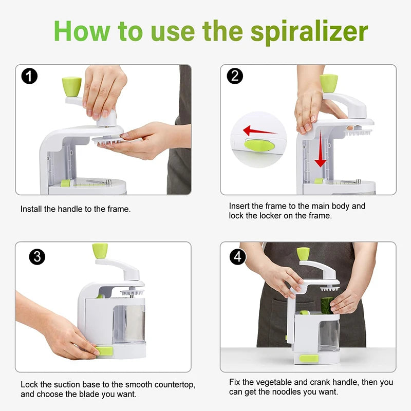 LMETJMA 4-in-1 Vegetable Spiralizer | Rotating Blade Slicer Vegetable Spiralizer PRIMED