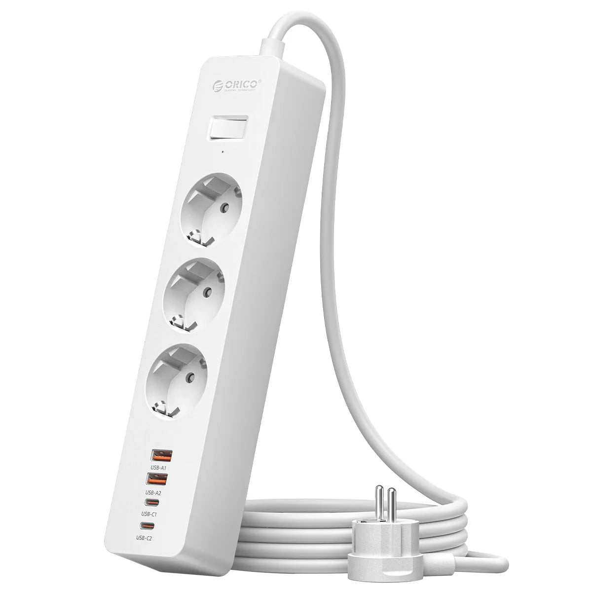 ORICO EU Power Strip 5 Outlets PD 20W USB-C Fast Charger 3M Cord Power Strip Charger PRIMED 1.5M 3A2U2C White China Mainland EU Plug