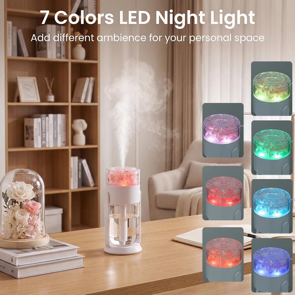 Preserved Flower USB Mini Humidifier – 7-Color LED & 360° Stand Mini Humidifier PRIMED