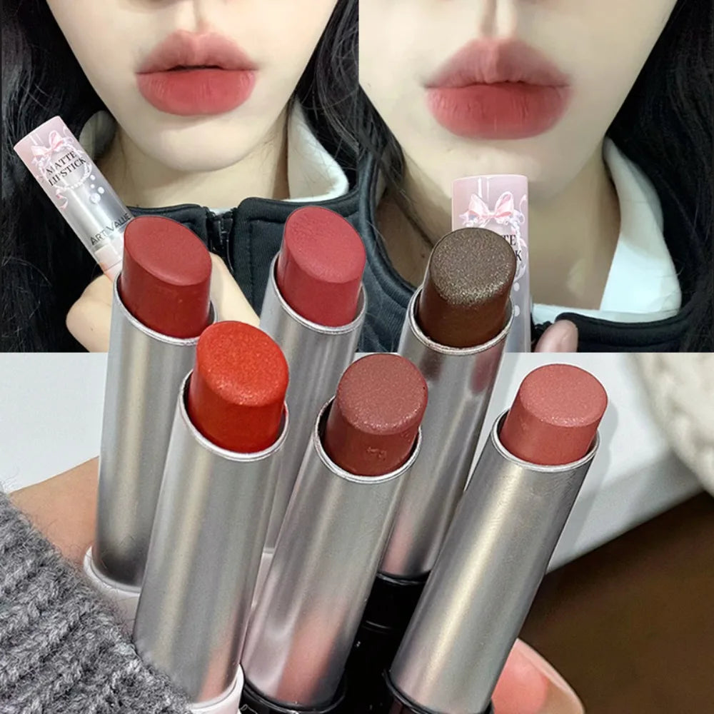 Velvet Matte Glitter Lipstick – Nude Brown Long-Lasting