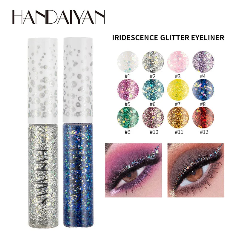 HANDAIYAN 12-Color Glitter Liquid Eyeliner – Metallic Shades Glitter Liquid Eyeliner PRIMED