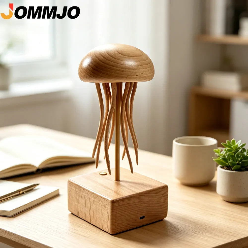 Wooden Jellyfish Automaton Sculpture – Kinetic Desk Decor