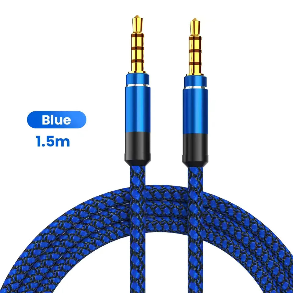 1.5m Braided 3.5mm Male to Male AUX Audio Cable – Universal AUX Audio Cable PRIMED Blue 1.5m