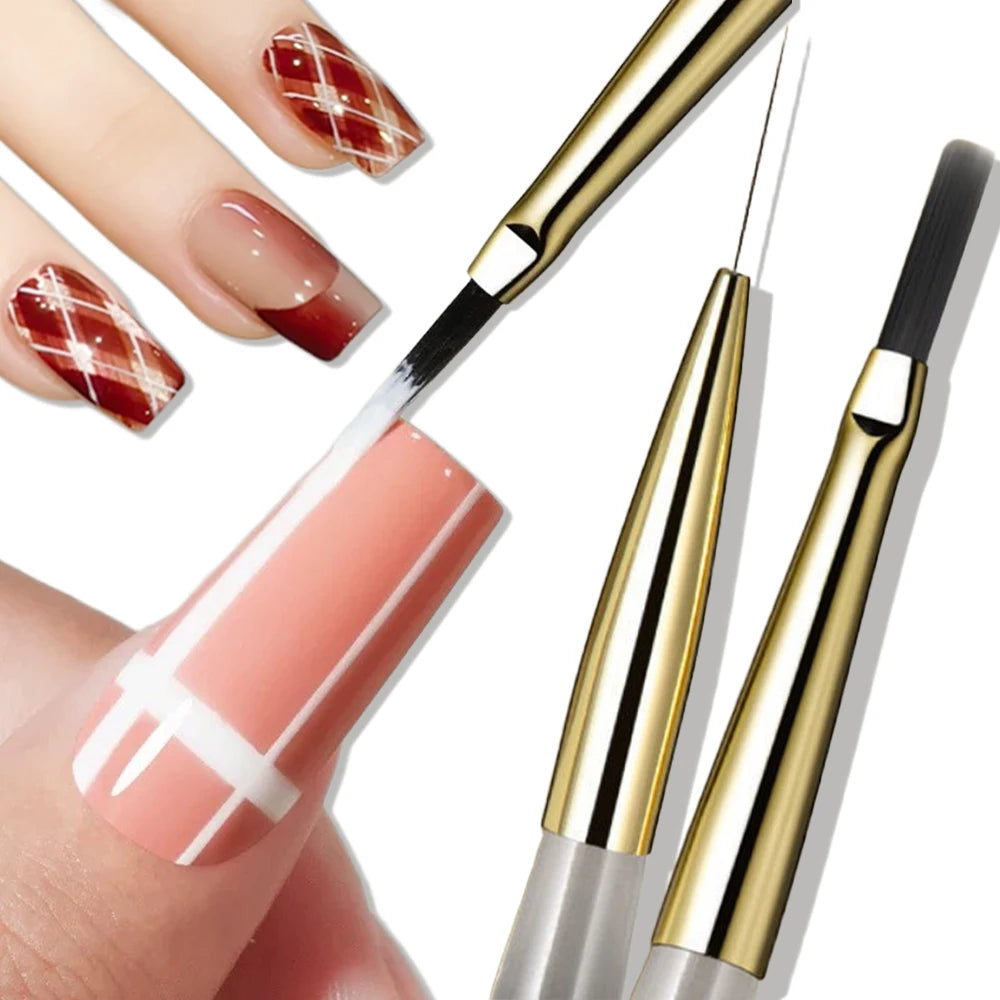 Nail Art Brush Set – Liner, Flat Gel & Plaid Manicure Tools Nail Art Brush Set PRIMED