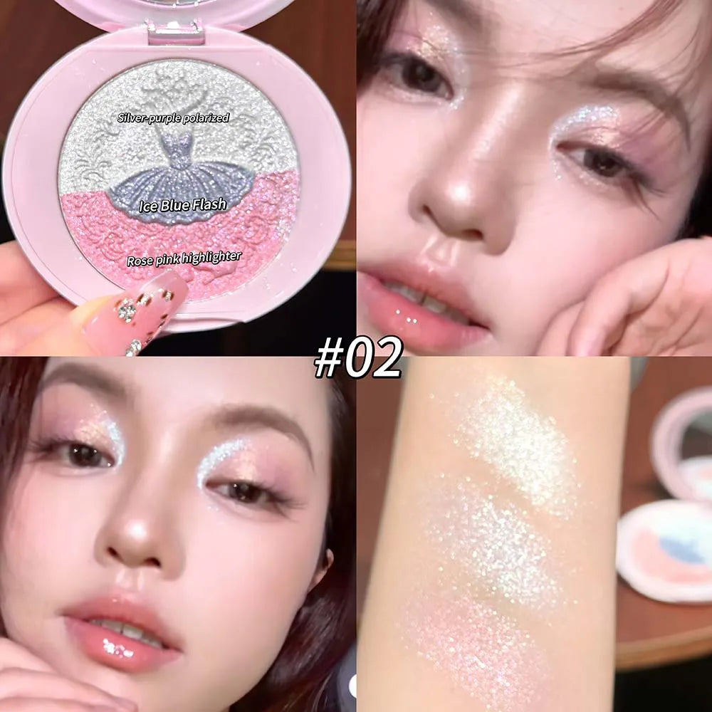 3-Color Pearl Shimmer Highlighter Palette – Face & Body Glow