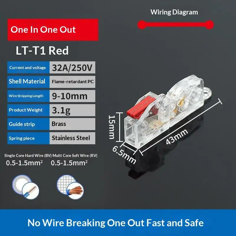 T-Type No-Strip Wire Connector | Quick Branch Terminal Block