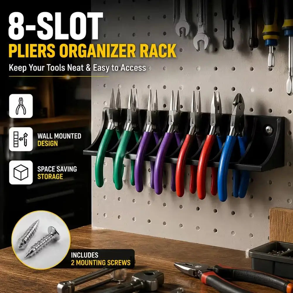 Wall Mount 8-Slot Plier Holder | Garage Tool Rack Organizer