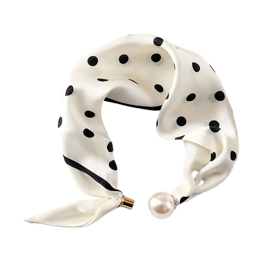 Pearl Buckle Printed Neckerchief – Lightweight Polyester Scarf