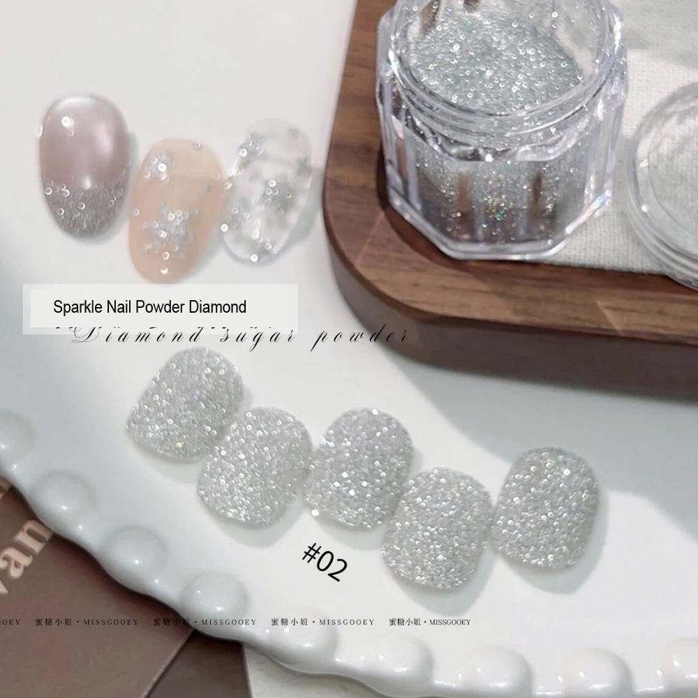 White Sugar Nail Glitter Powder – Iridescent Flakes Pigment 10g