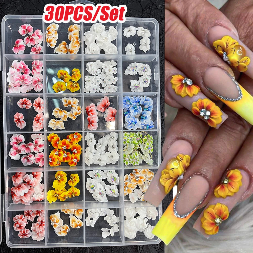 3D Acrylic Flower Nail Charms – Rhinestone & Pearl | MAFANAILS Nail Art Charms PRIMED