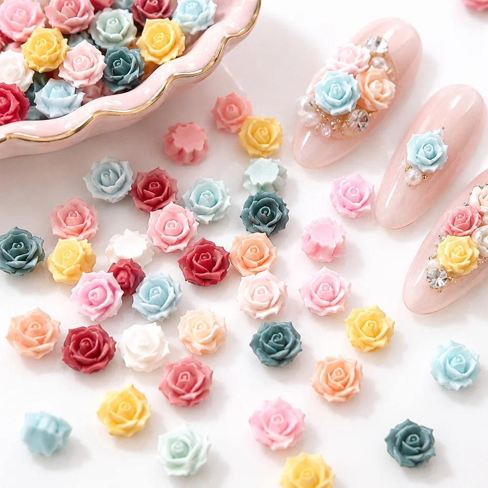 50Pcs 3D Acrylic Flatback Nail Gems – Coquette Rose Nail Art Nail Art Gems PRIMED