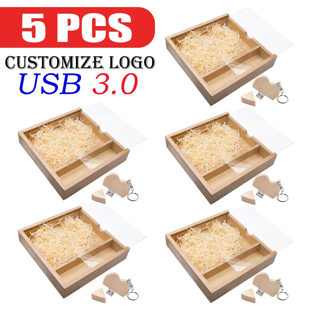 5-Pack Wooden Box USB 3.0 Flash Drive | Free Custom Logo USB Flash Drive PRIMED 8 GB Style 11