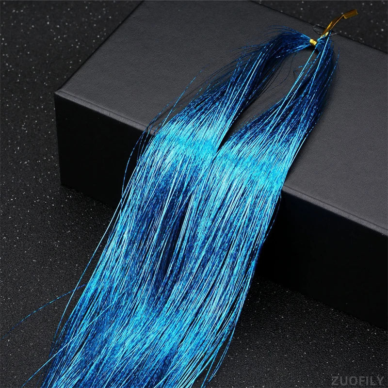 Holographic Hair Tinsel Extensions – Rainbow Glitter Strands Hair Tinsel Extensions PRIMED Sky blue
