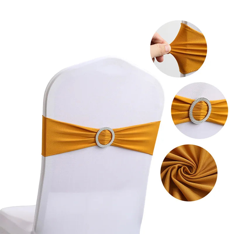 10 Pcs Spandex Chair Sashes with Buckle Slider | Wedding Décor Chair Sashes PRIMED Gold 13x35cm