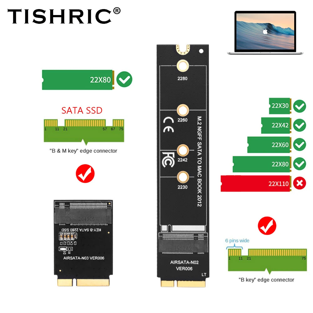 TISHRIC M.2 NGFF SSD Adapter for MacBook Air 2012 A1465 A1466 SSD Adapter Card PRIMED