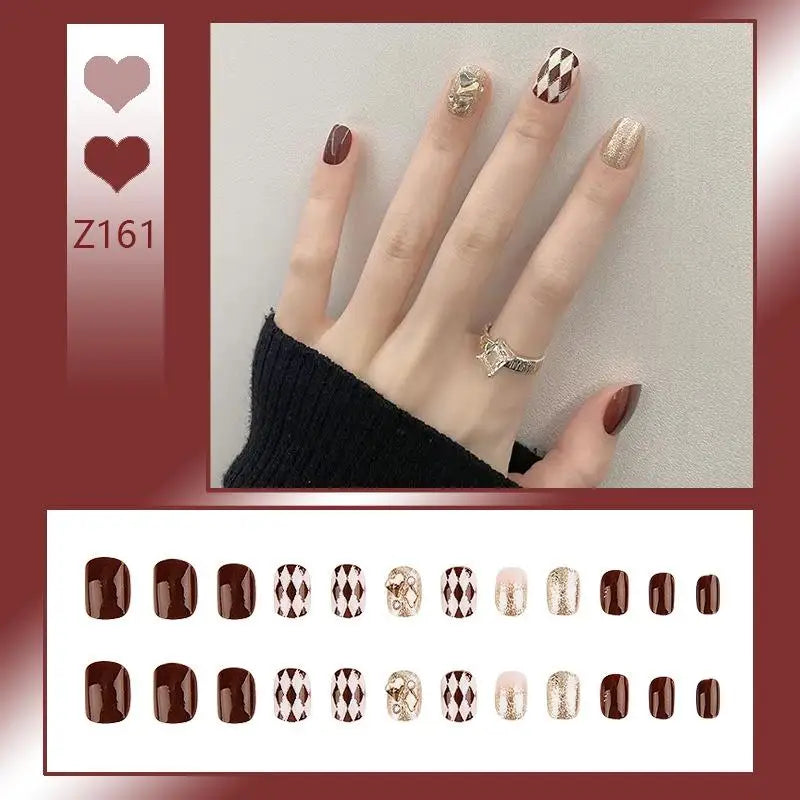 French Press On Nails Set – 24 Short Acrylic Tips with Glue