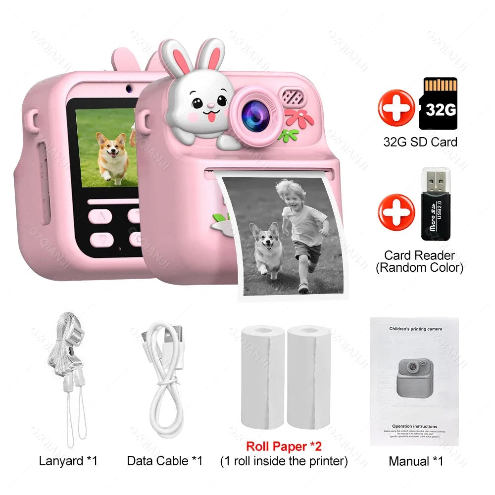 Kids Instant Print Camera 1080P HD Dual Lens 58mm Thermal Printer Kids Instant Camera PRIMED Add 32G SDCard 2