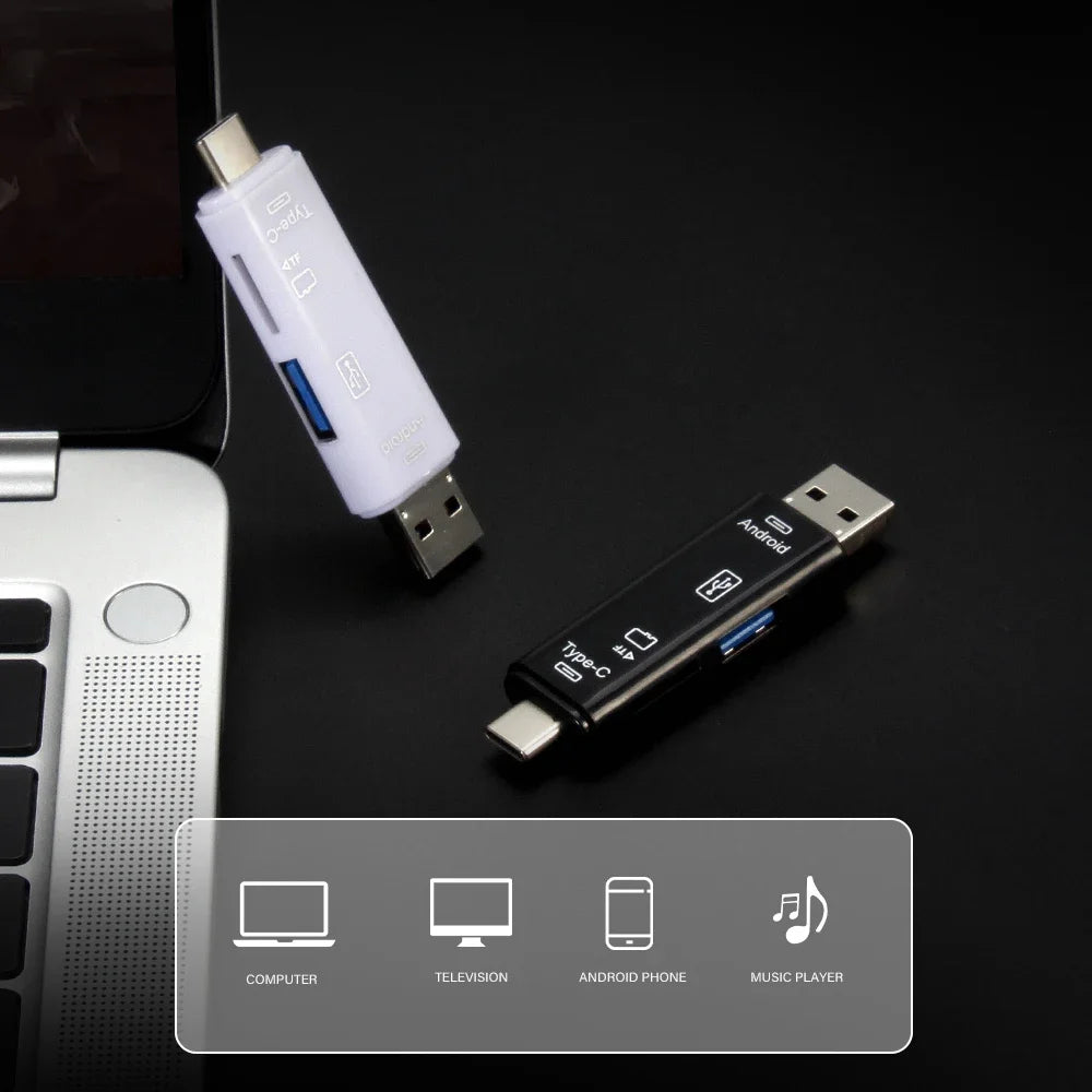 5-in-1 USB-C Micro USB SD & TF Memory Card Reader Adapter Memory Card Reader PRIMED