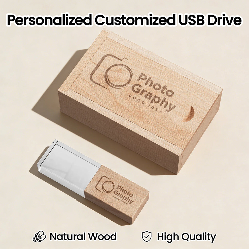 Wooden USB Flash Drive 8–128GB | Free Laser Engraving Logo Custom USB Flash Drive PRIMED