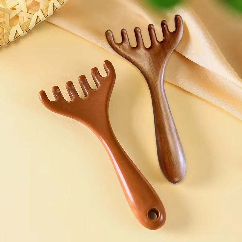 Wooden Six-Claw Gua Sha Massage Comb – Scalp & Body Tool