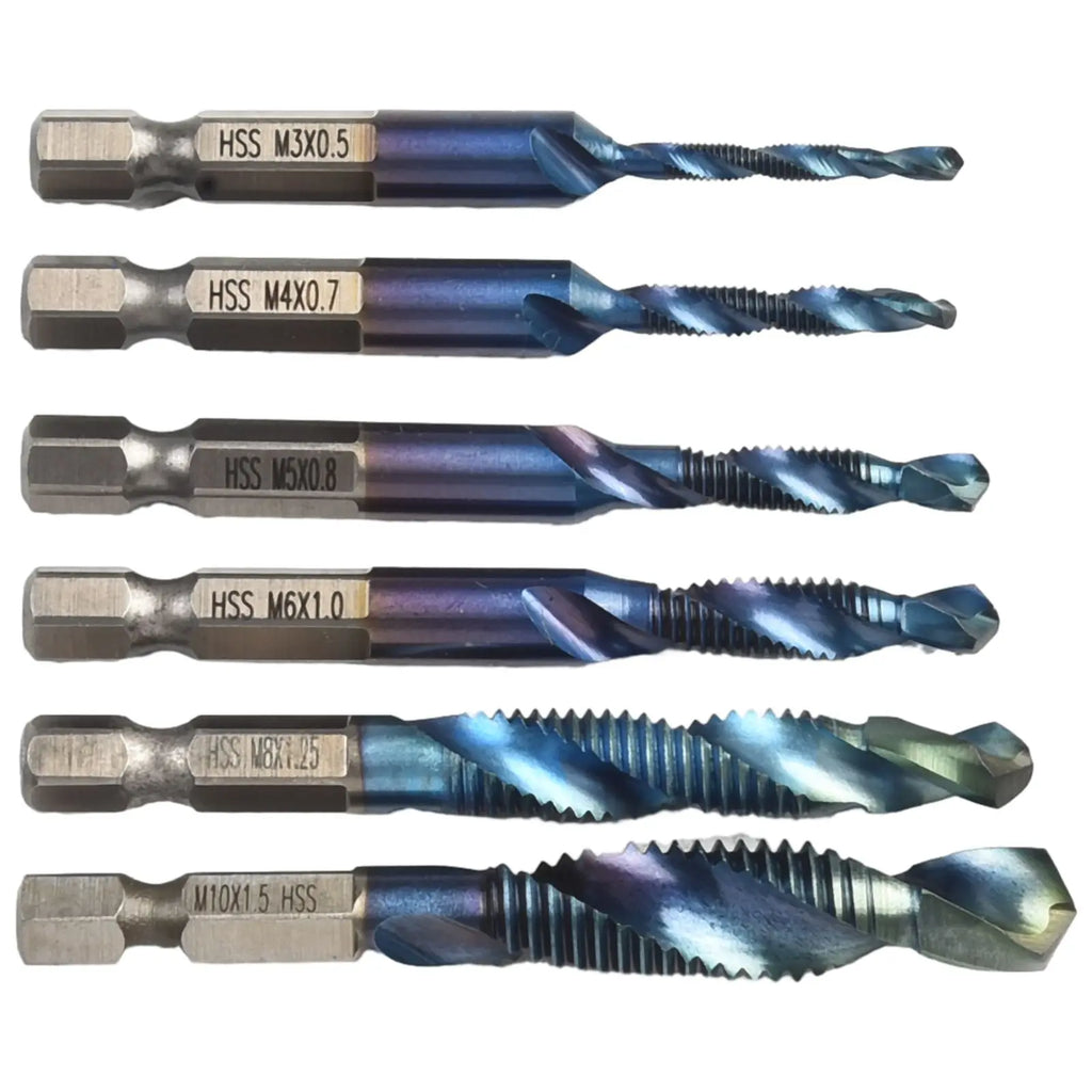 12-Pc HSS Hex Shank Drill & Tap Set M3–M10 Wide Spiral Groove Drill & Tap Set PRIMED