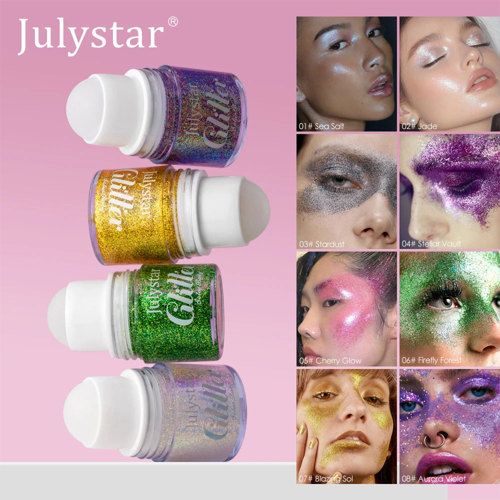 Julystar Glitter Gel Sequin Eye & Body Face Paint – 8 Colors Glitter Gel Eyeshadow PRIMED