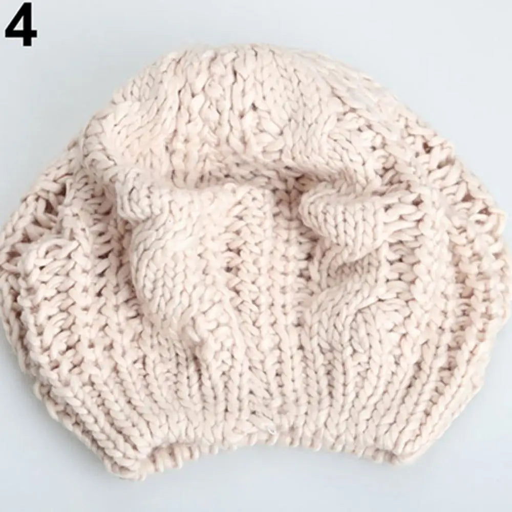 Women's Braided Knit Beret Beanie Hat – Warm Winter Ski Cap Knit Beret Beanie PRIMED Beige