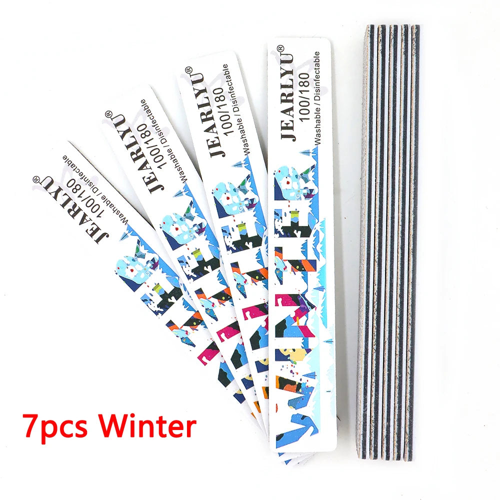 JEARLYU Nail File Buffer Set 100/180 Grit – 4 to 18 Pcs Nail File Buffer PRIMED 7pcs-Winter
