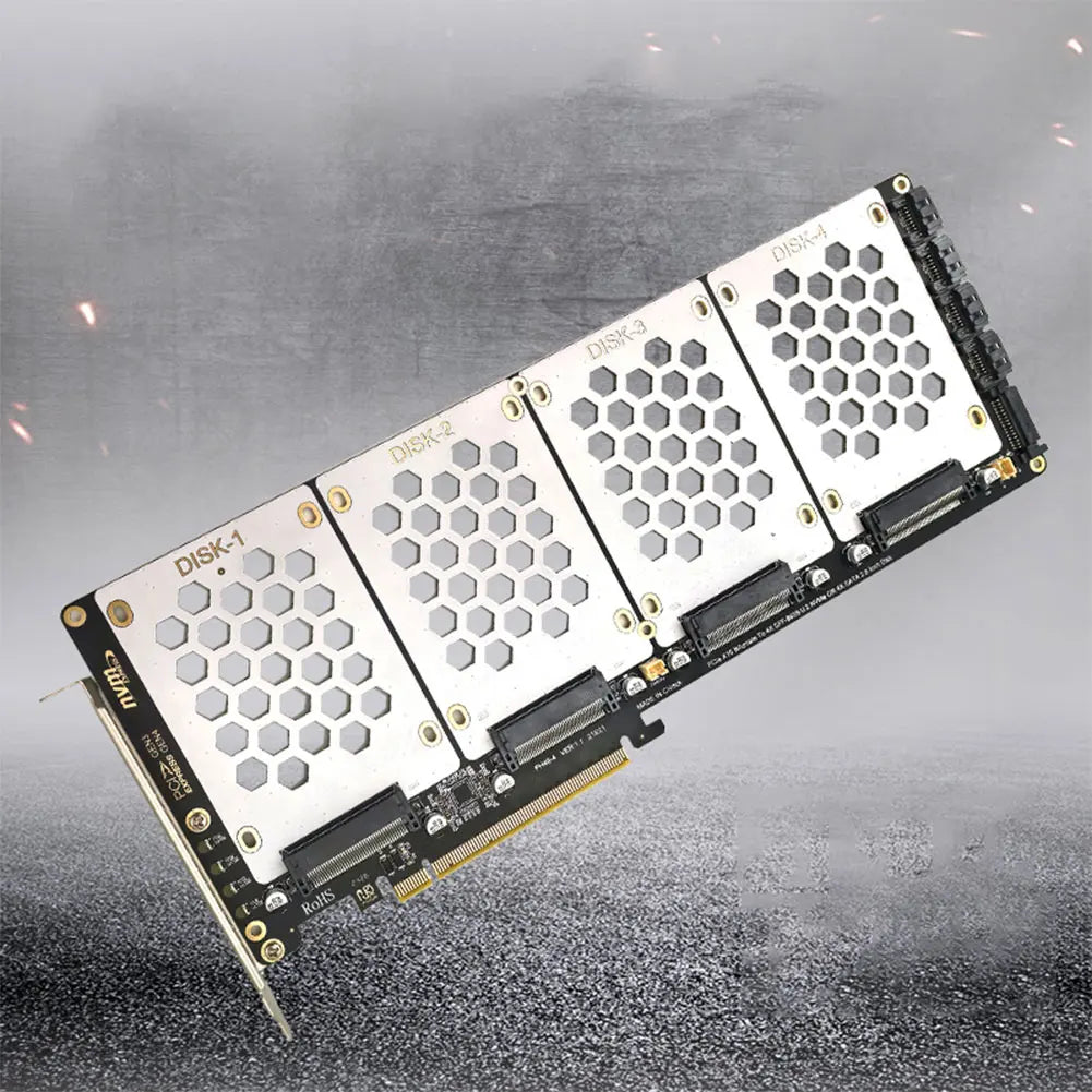 4-Port NVMe PCIe X16 Conversion Card | X4x4x4x4 Bifurcation PCIe Storage Adapter PRIMED