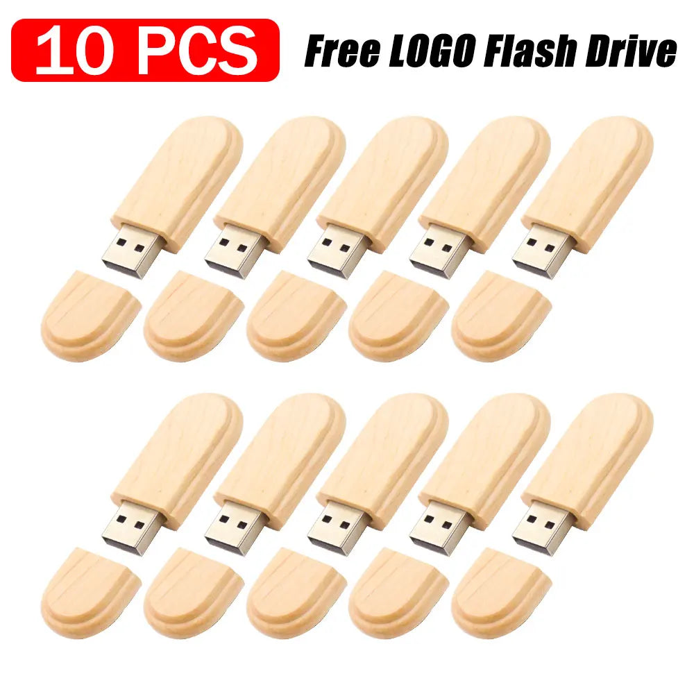 10-Pack Wooden USB Flash Drives 4–64GB | Custom Logo Gift USB Flash Drive Set PRIMED 4GB Maple