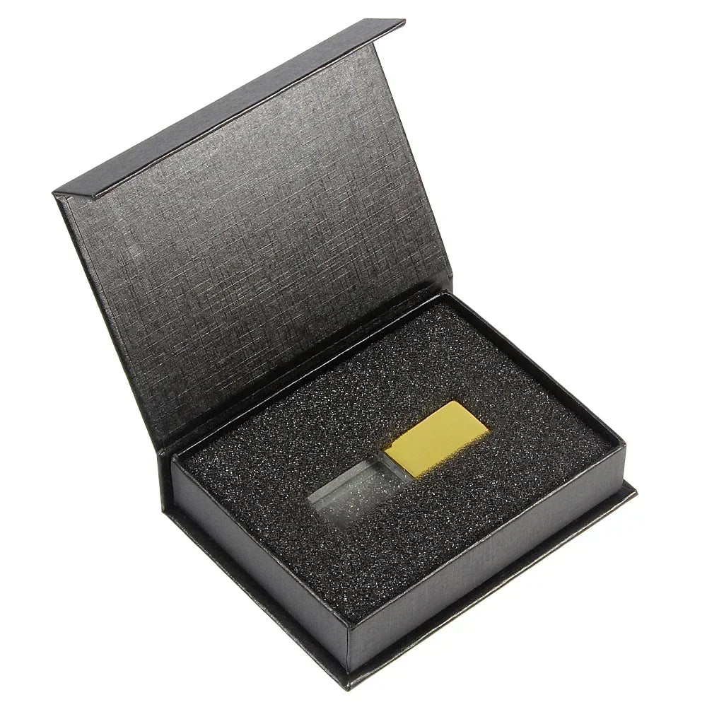 JASTER Crystal USB Flash Drive 2.0 | 4GB–128GB Custom Logo Gift USB Flash Drive PRIMED Black box and Gold 8GB CN