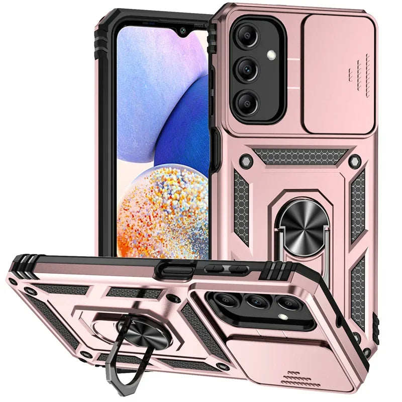 Slide Camera Lens Case Samsung Galaxy A Series Shockproof Phone Armor Case PRIMED For Galaxy A32 4G Rose gold