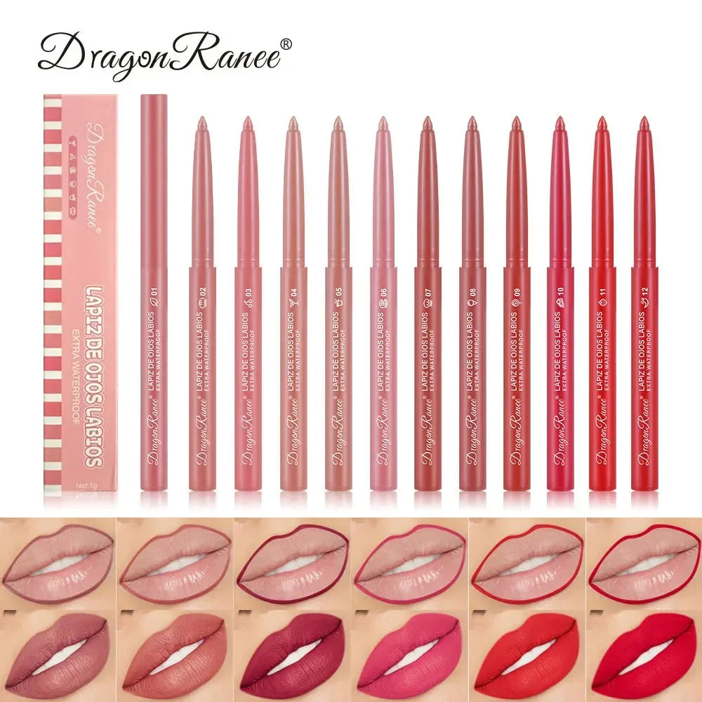 Dragon Ranee 12-Color Matte Lip Liner Pen – Waterproof & Long-Lasting Lip Liner Pen PRIMED