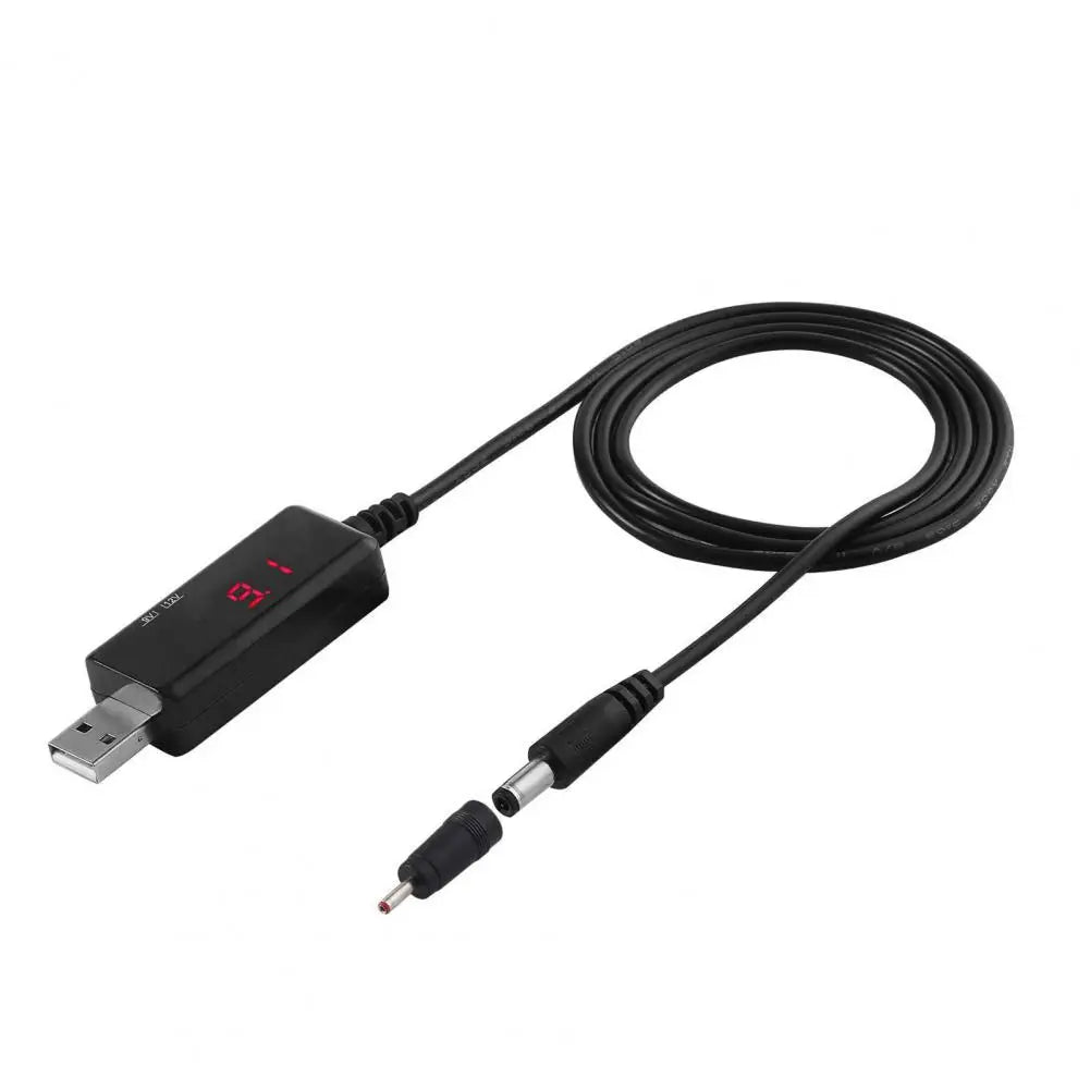 USB 5V to 9V/12V Step-Up Converter Cable with LED Display USB Power Converter PRIMED Black
