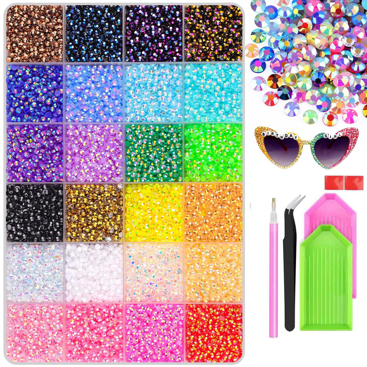 28-Grid AB Flatback Nail Rhinestones – Jelly Crystal Gems Set Nail Rhinestone Set PRIMED A2