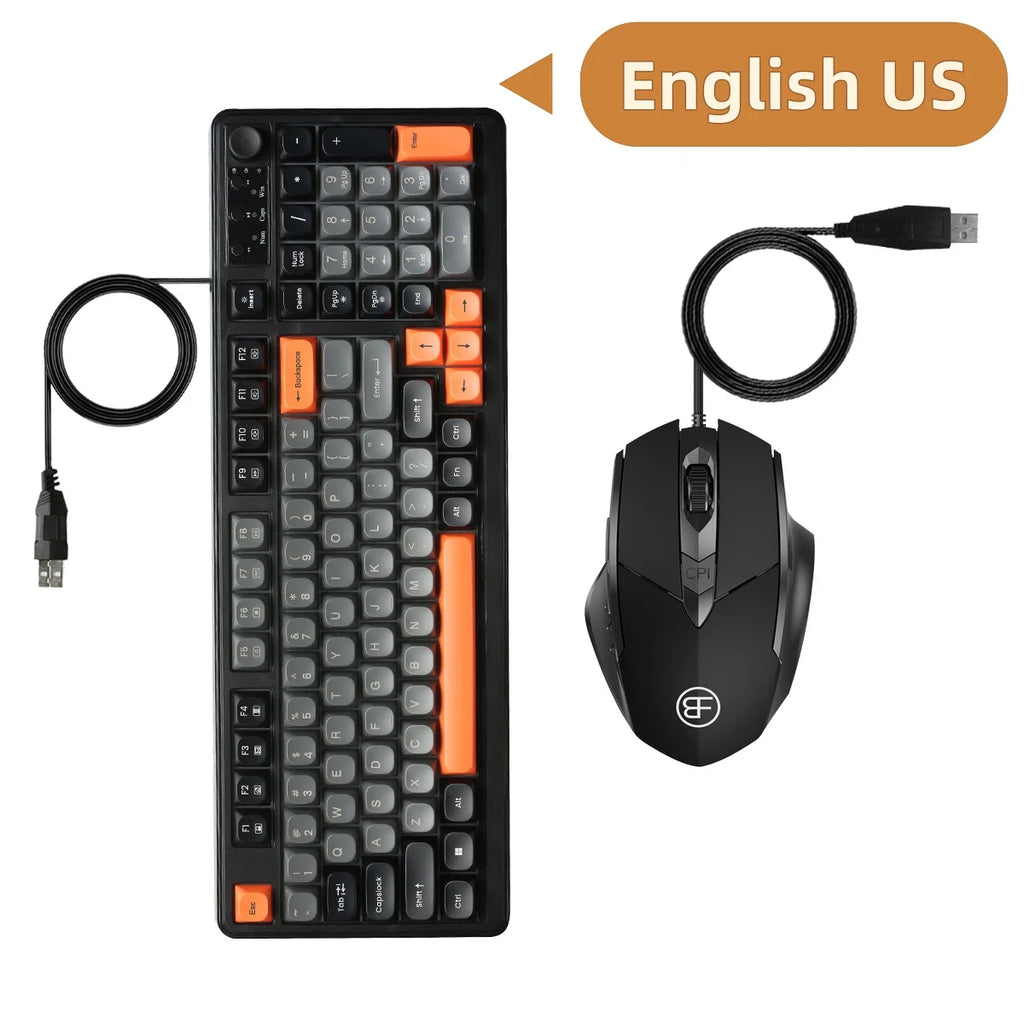 RGB Wired Keyboard & Mouse Combo – 98-Key Mechanical USB Set Keyboard Mouse Combo PRIMED US-QWERTY