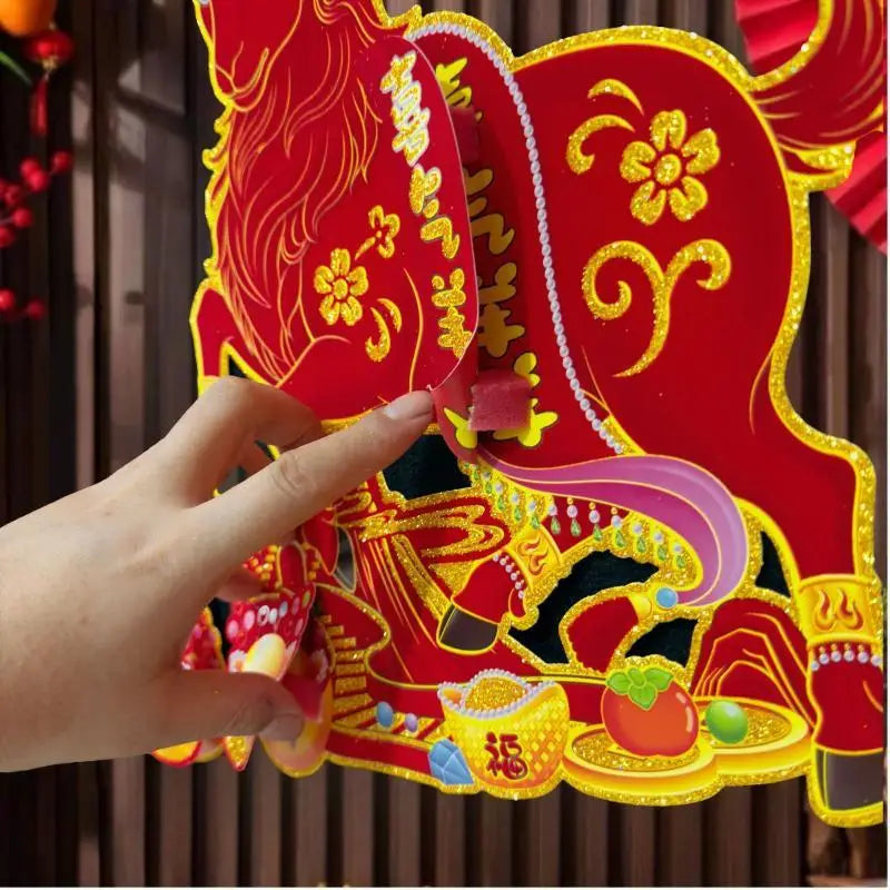 3D Flocked Chinese New Year Goat Stickers | Gold Glitter Pair