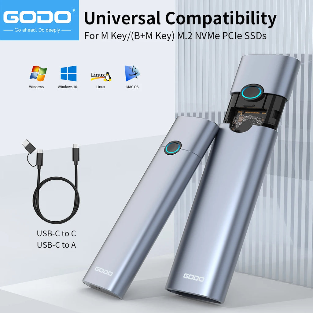 GODO M.2 NVMe SSD Enclosure USB 3.2 Gen2 10Gbps USB-C SSD Enclosure Adapter PRIMED