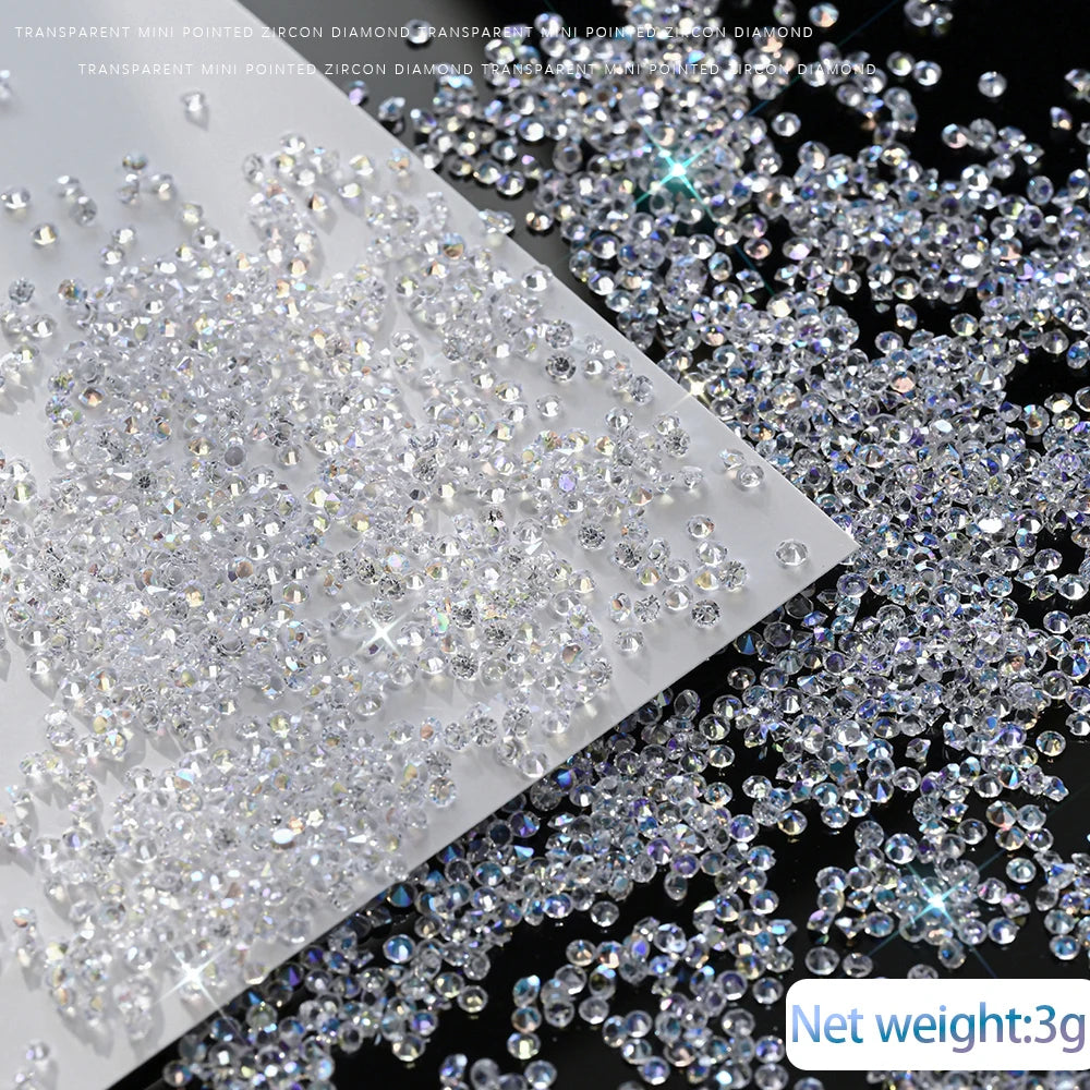 Iridescent Glass Nail Rhinestones – Crystal Zircon Gems 3g