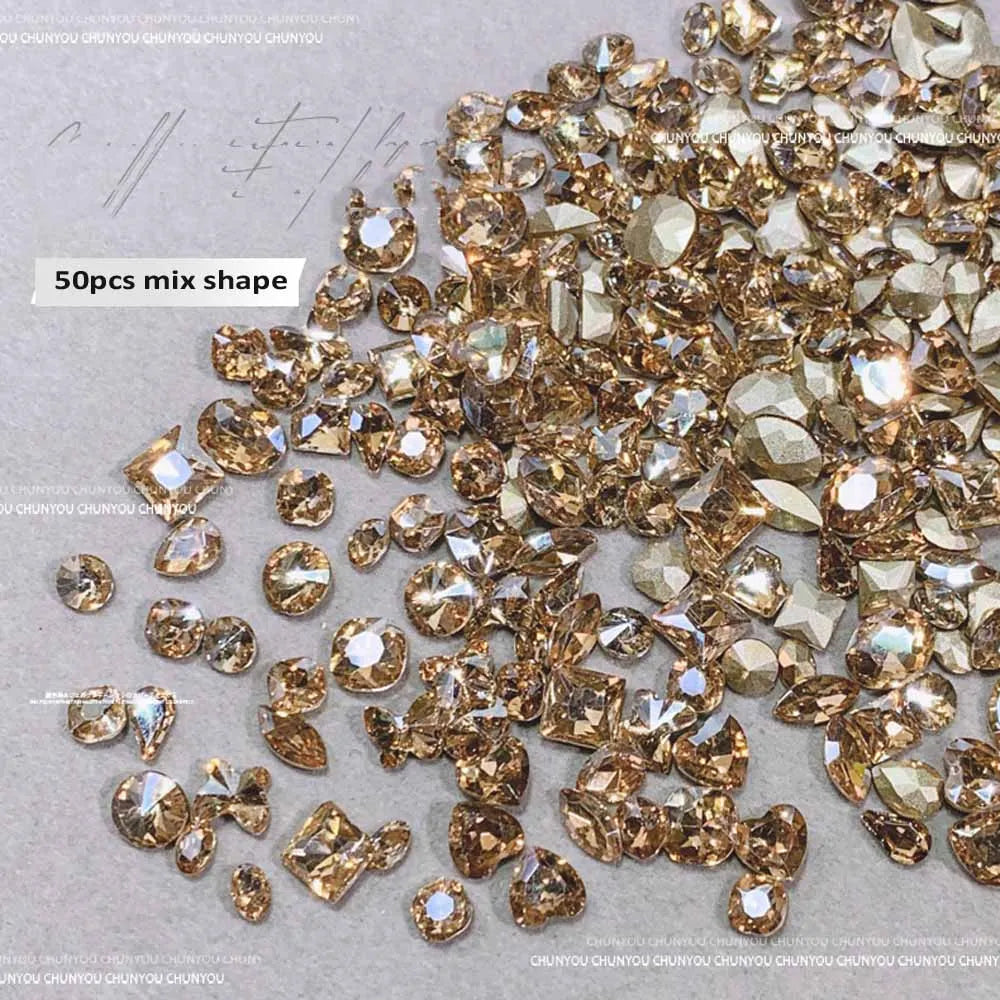 50Pcs Pink Zircon Nail Rhinestones Heart & Oval Manicure Charms Nail Art Rhinestones PRIMED JZ88-3