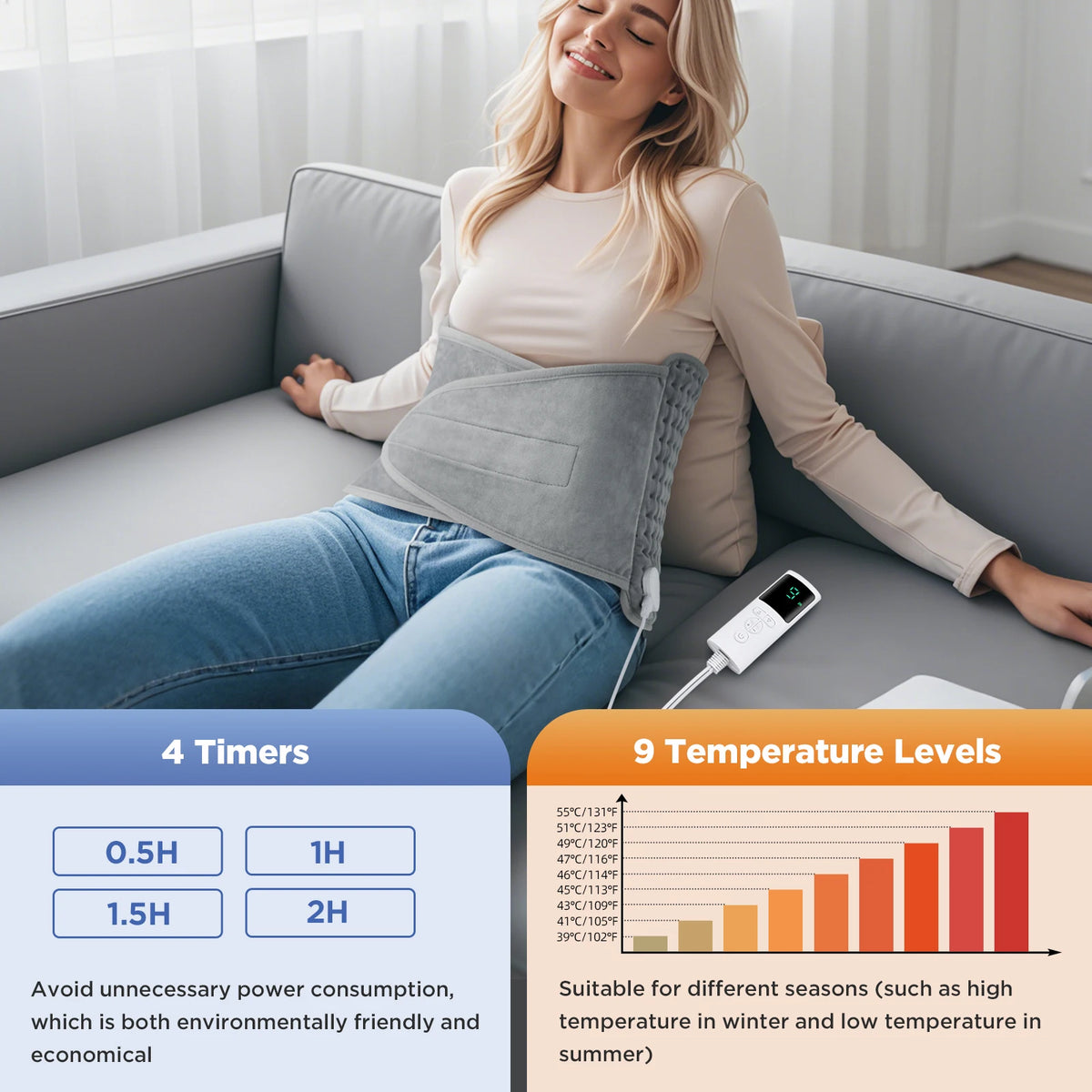 Hailicare Electric Heating Pad – 9-Level Waist & Back Warmer Electric Heating Pad PRIMED