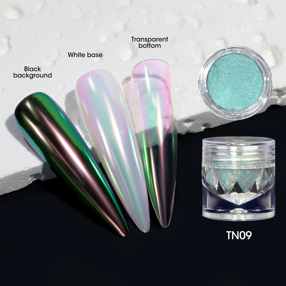 10-Color Aurora Chrome Nail Powder – Iridescent Chameleon Pigment