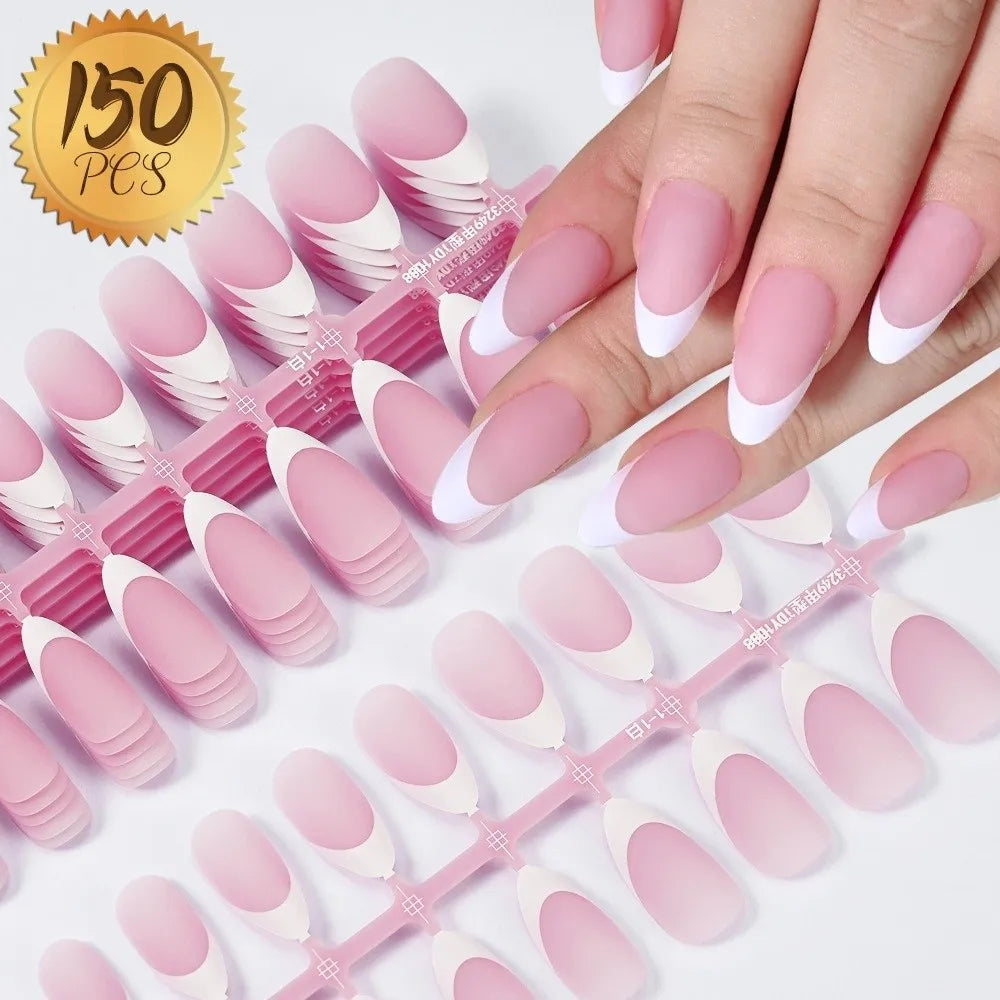 150Pcs Matte Almond Press On Nails – French Nail Tips Set