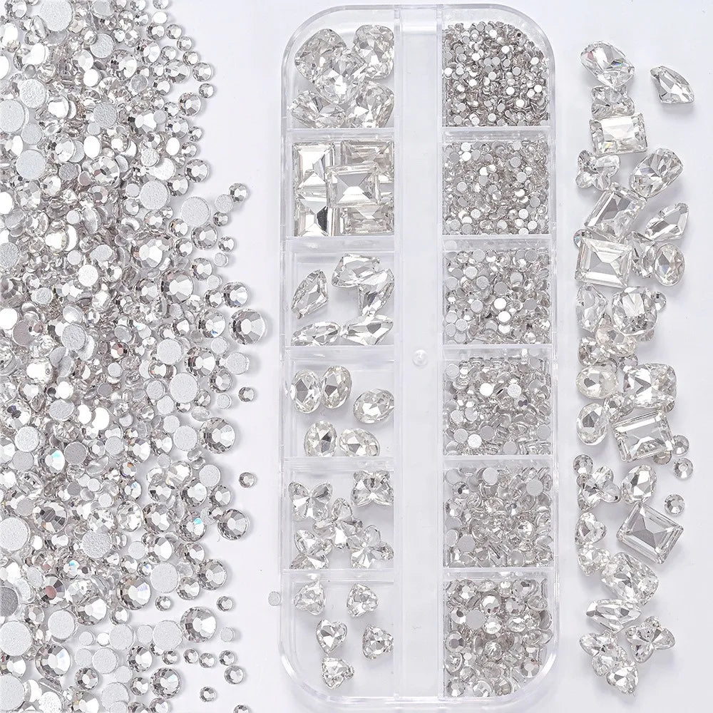 12-Grid 3D Nail Art Rhinestones – Mixed Glass Charms DIY