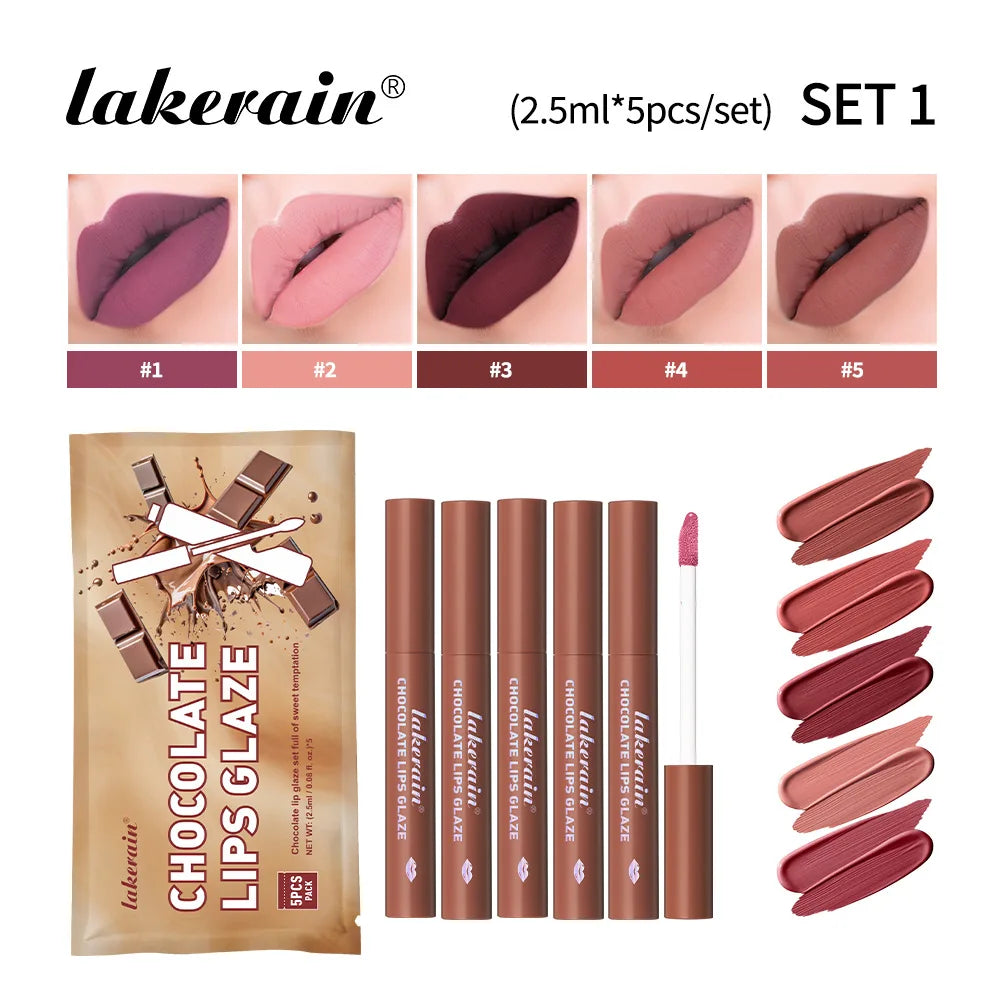 Lakerain Velvet Matte Lip Glaze Set – 5 Shades, Waterproof Matte Lip Glaze Set PRIMED 1