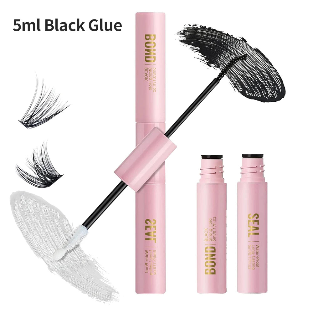 NICOO 2-in-1 Bond & Seal Eyelash Glue | Waterproof Lash Adhesive Eyelash Adhesive PRIMED pink-5m black